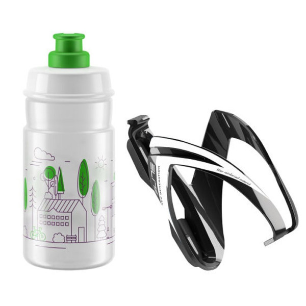 Elite Kit Ceo Bottle + Bottle Cage 350 ml | Clear - Green Graphic