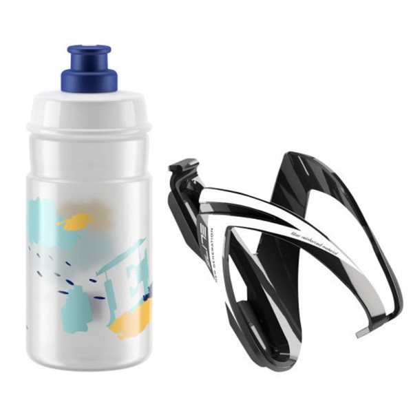 Elite Kit Ceo Bottle + Bottle Cage 350 ml | Clear - Blue Graphic