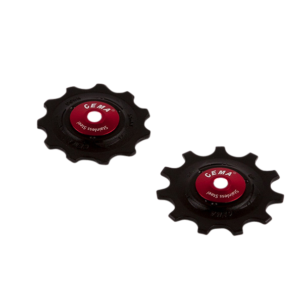 Cema Pulley Wheels plastic - 9/10/11 speed - Stainless / Red 