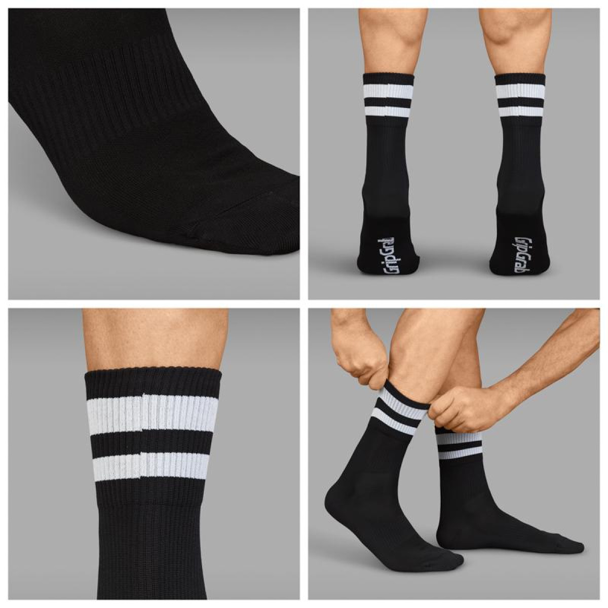 GripGrab Original Stripes Crew kojinės | Black GripGrab Original Stripes Crew kojinės | Black