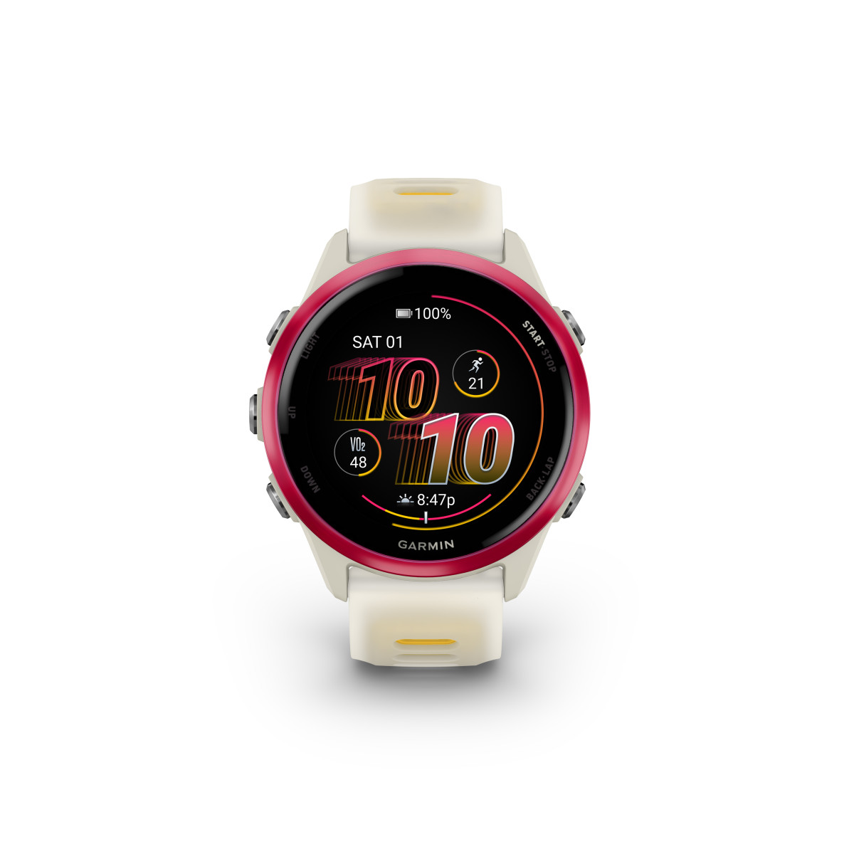 Garmin Forerunner® 570 Smart Watch | 42 mm | Raspberry Aluminium - Bone - Mango Band