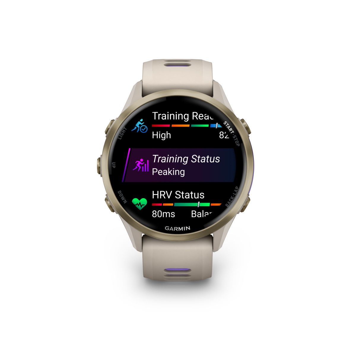 Garmin Forerunner® 970 išmanusis laikrodis | Gold Titanium - French Gray - Indigo
