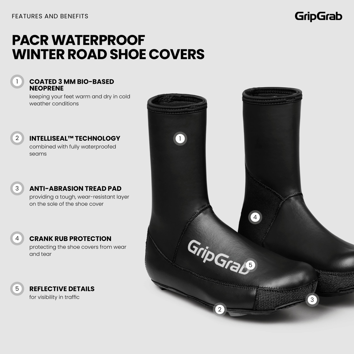 GripGrab PACR Waterproof Winter Road Shoes Covers Black Velonova ®