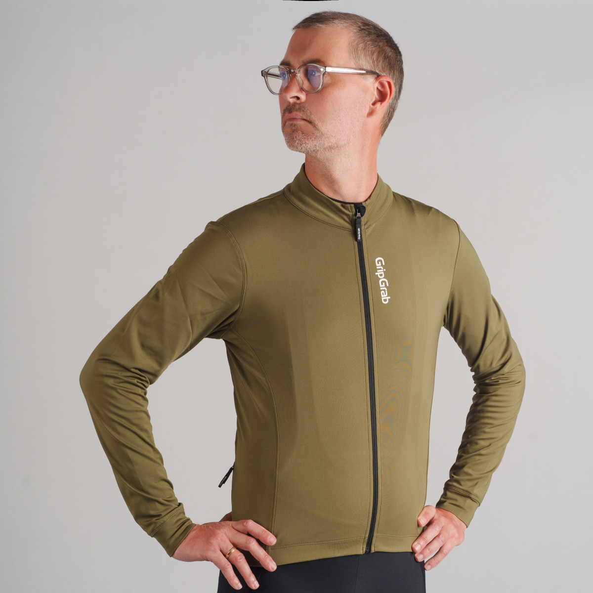 GripGrab Ride Thermal Men's Long Sleeve Jersey | Olive Green