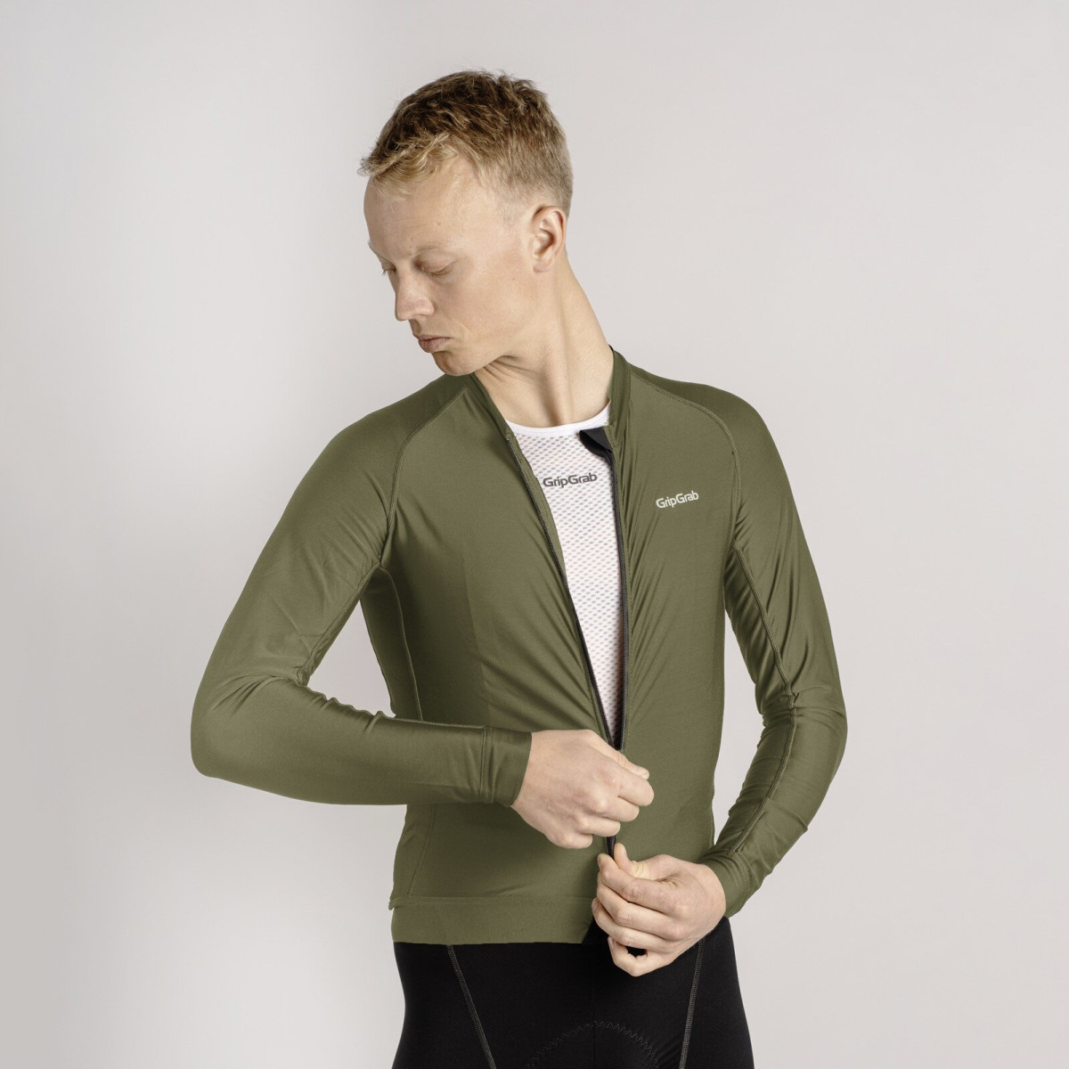 GripGrab PACR LS vyriški marškinėliai | Olive Green