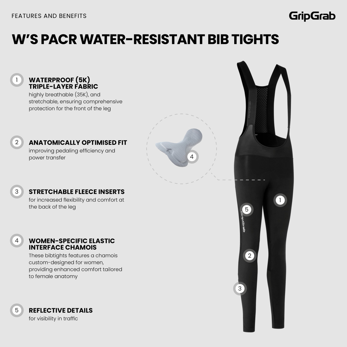 GripGrab PACR Water Resistant Women s Bib Tights Black Velonova