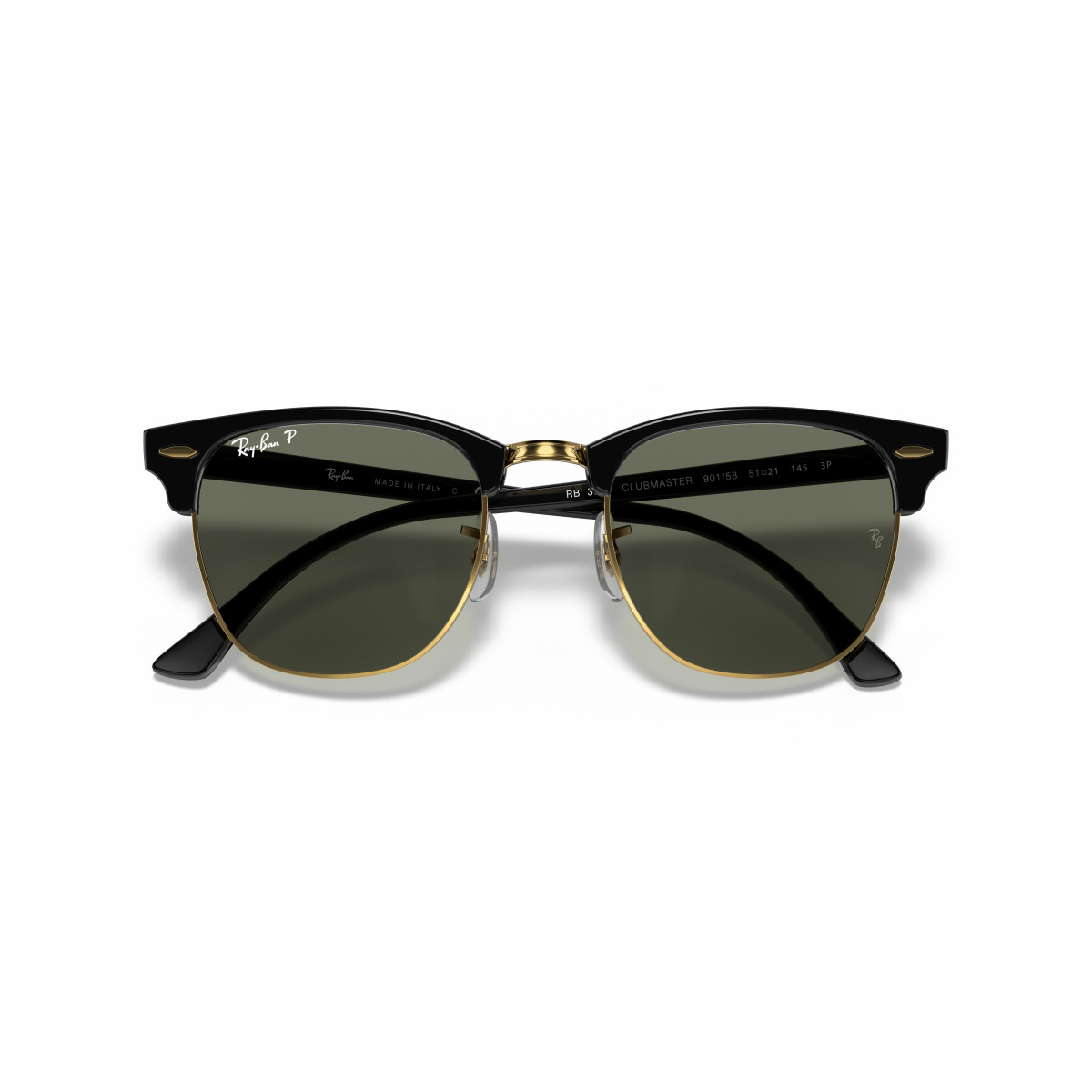Ray-Ban Clubmaster Classic Sunglasses | Polarised | Black & Gold - G-15 Green