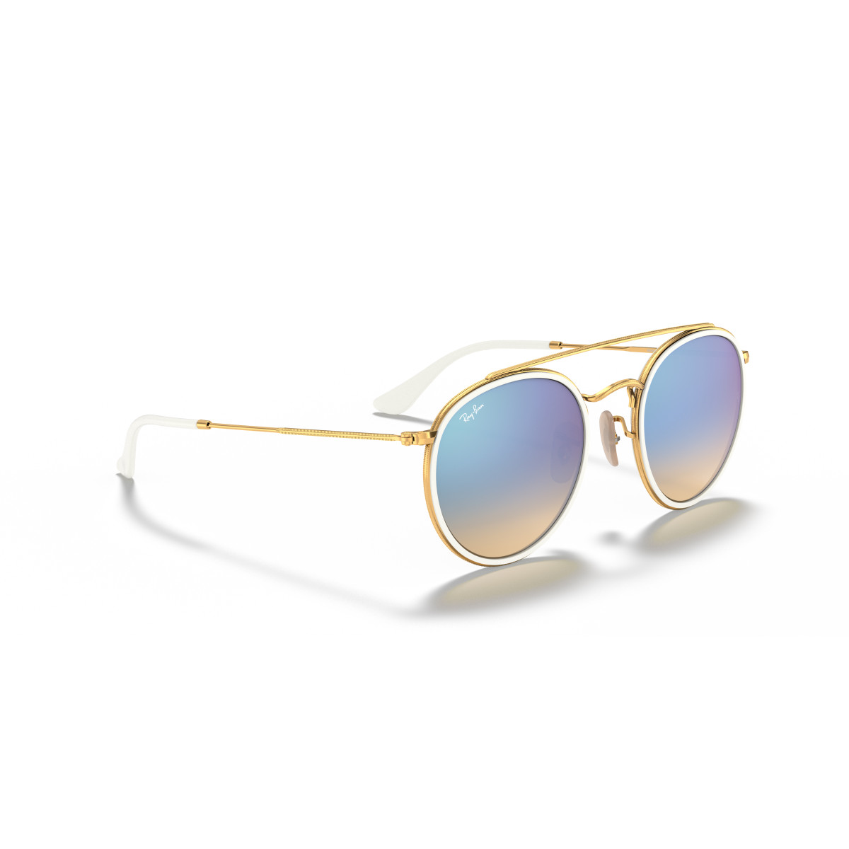 Ray-Ban Round Double Bridge akiniai | Polished Arista Gold - Blue Flash