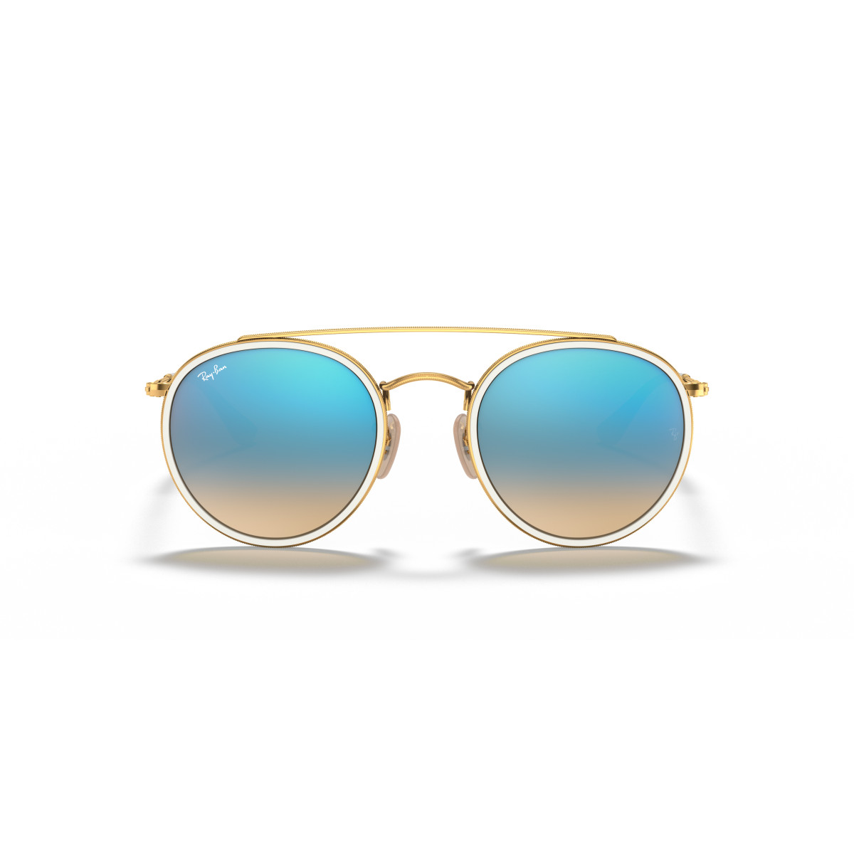 Ray-Ban Round Double Bridge akiniai | Polished Arista Gold - Blue Flash