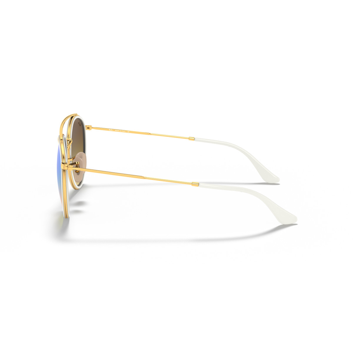 Ray-Ban Round Double Bridge akiniai | Polished Arista Gold - Blue Flash