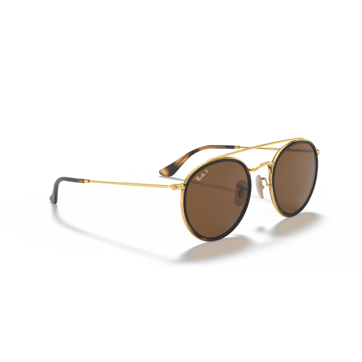 Ray-Ban Round Double Bridge akiniai | Polarized | Arista Gold - Brown