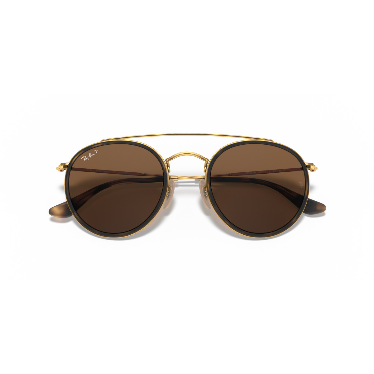 Ray-Ban Round Double Bridge akiniai | Polarized | Arista Gold - Brown
