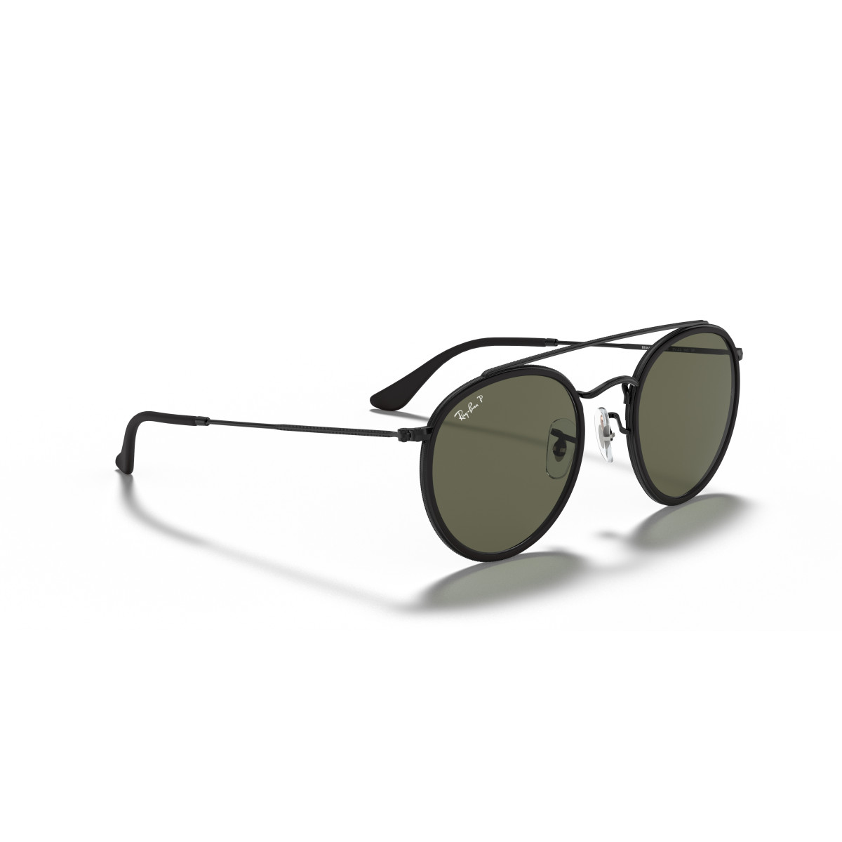 Ray-Ban Round Double Bridge Sunglasses | Polarised | Black - G-15 Green