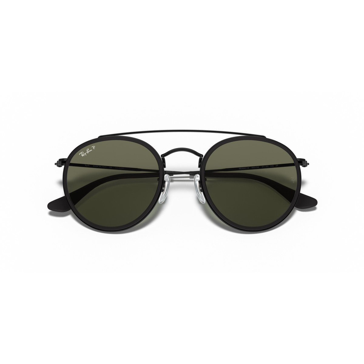 Ray-Ban Round Double Bridge Sunglasses | Polarised | Black - G-15 Green