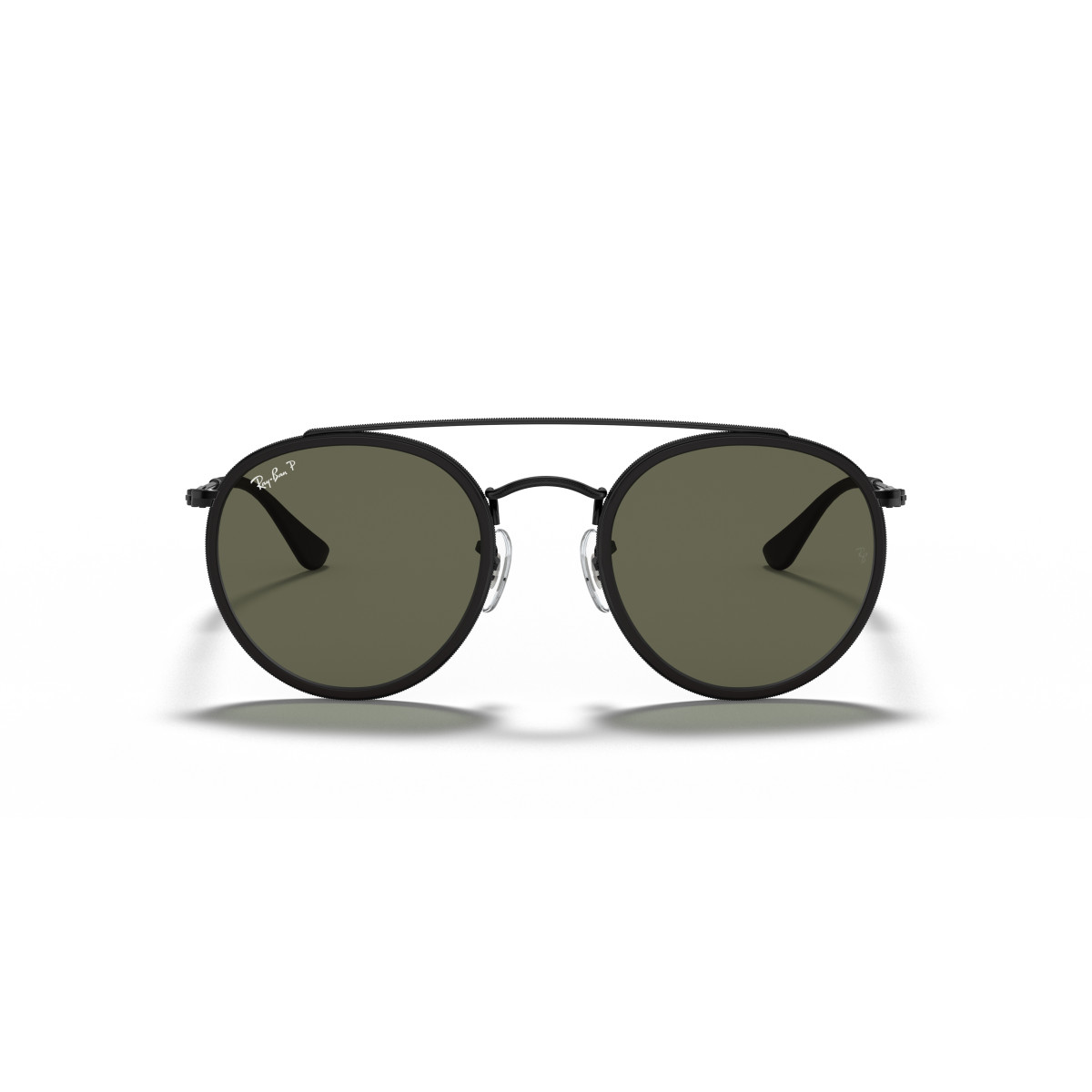 Ray-Ban Round Double Bridge Sunglasses | Polarised | Black - G-15 Green