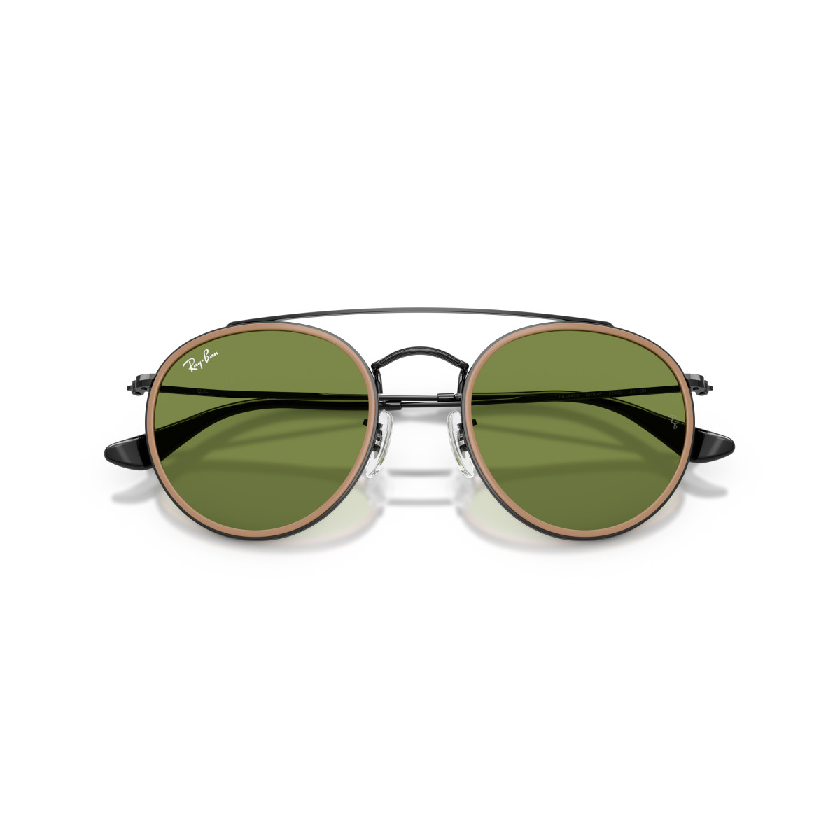 Ray-Ban Round Double Bridge Sunglasses | Black - Brown Green