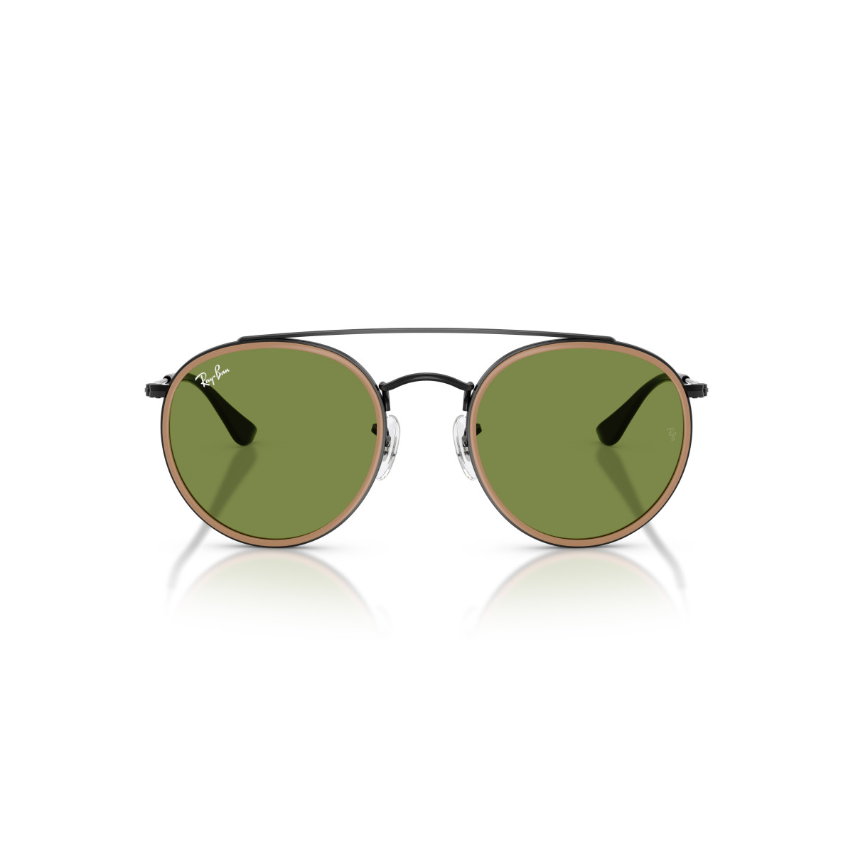 Ray-Ban Round Double Bridge Sunglasses | Black - Brown Green