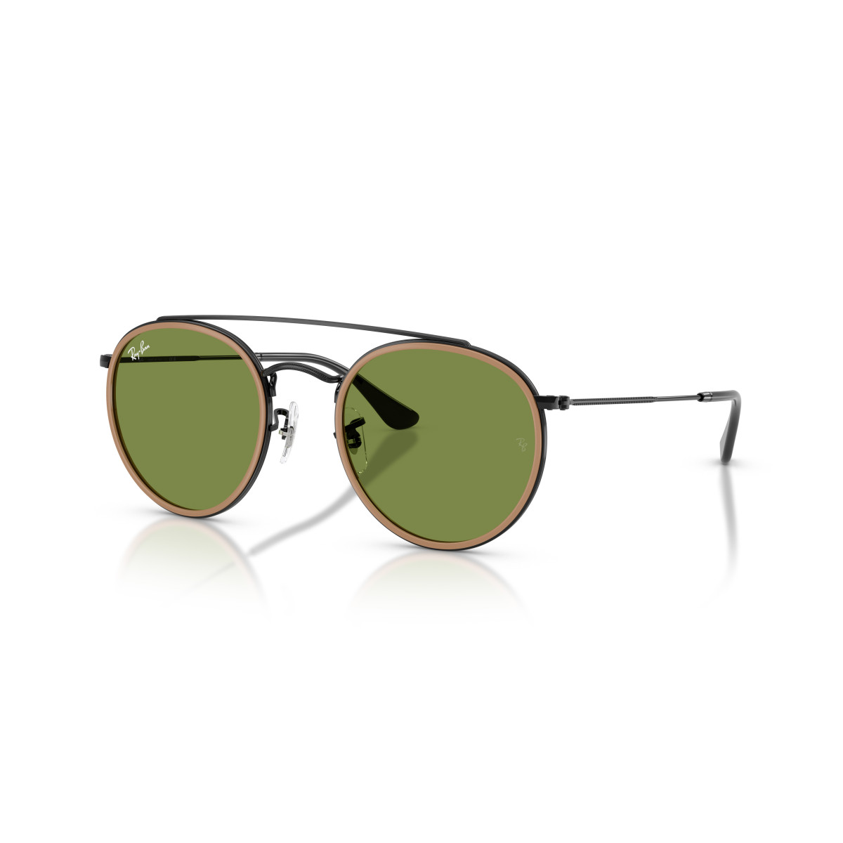 Ray-Ban Round Double Bridge Sunglasses | Black - Brown Green