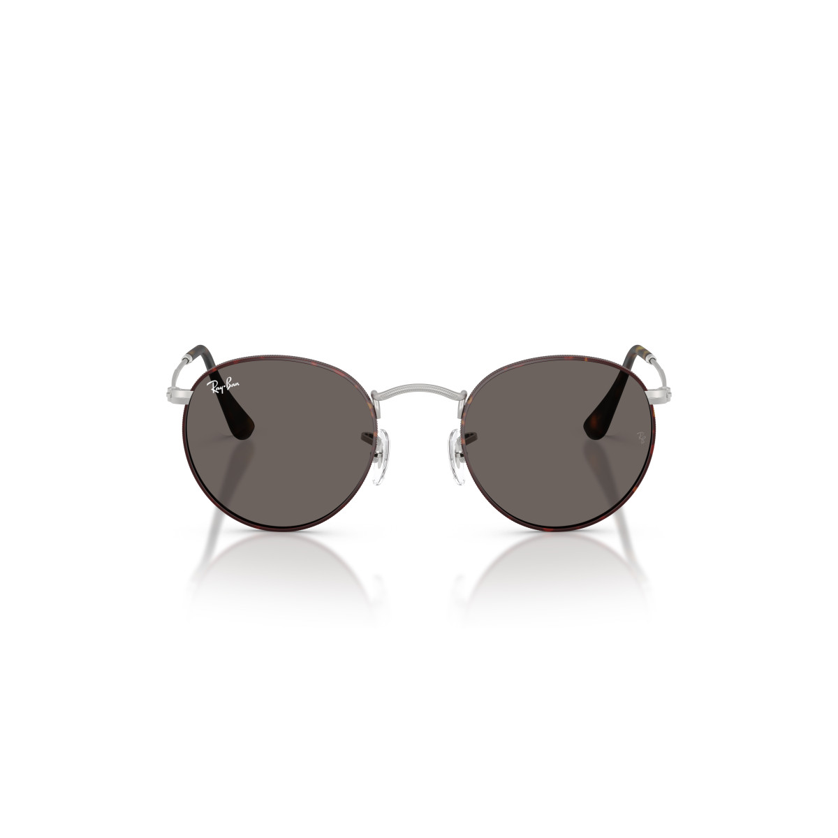 Ray-Ban Round Metal Small akiniai | Matt Havana On Matt Silver - Dark Grey