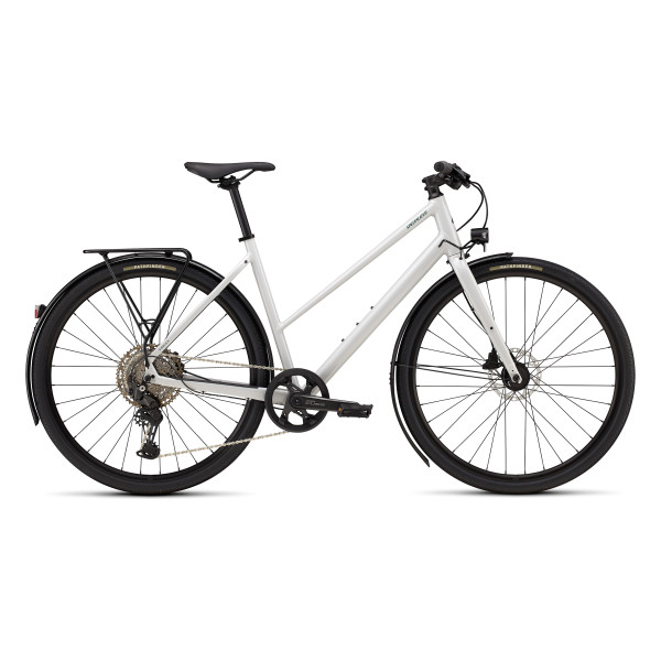 Specialized Sirrus X 3.0 Step-Through EQ fitness dviratis | Gloss Dove Grey - Metallic Pine Frost Reflective