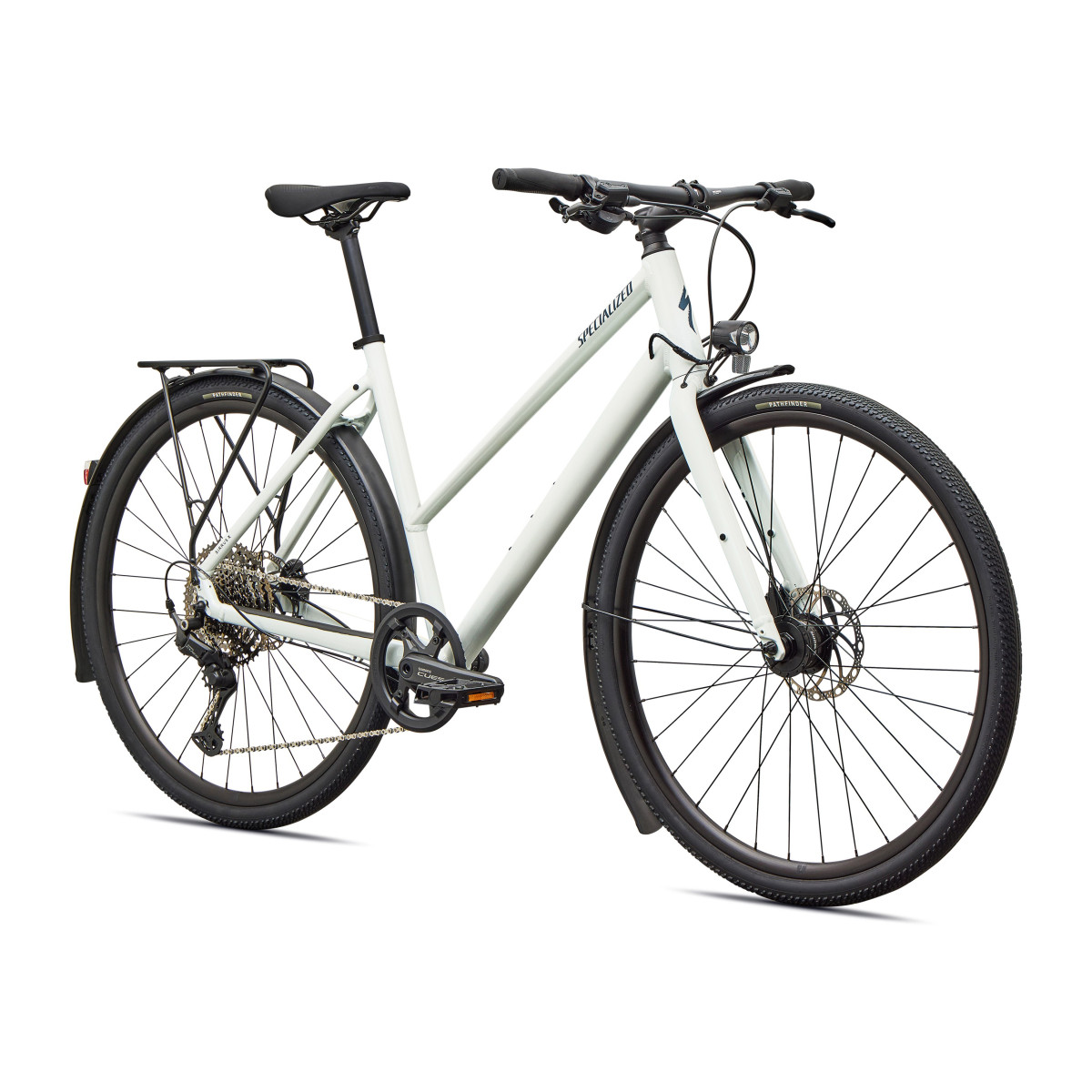 Specialized Sirrus X 3.0 Step-Through EQ fitness dviratis | Gloss Metallic White Silver - Metallic Deep Marine