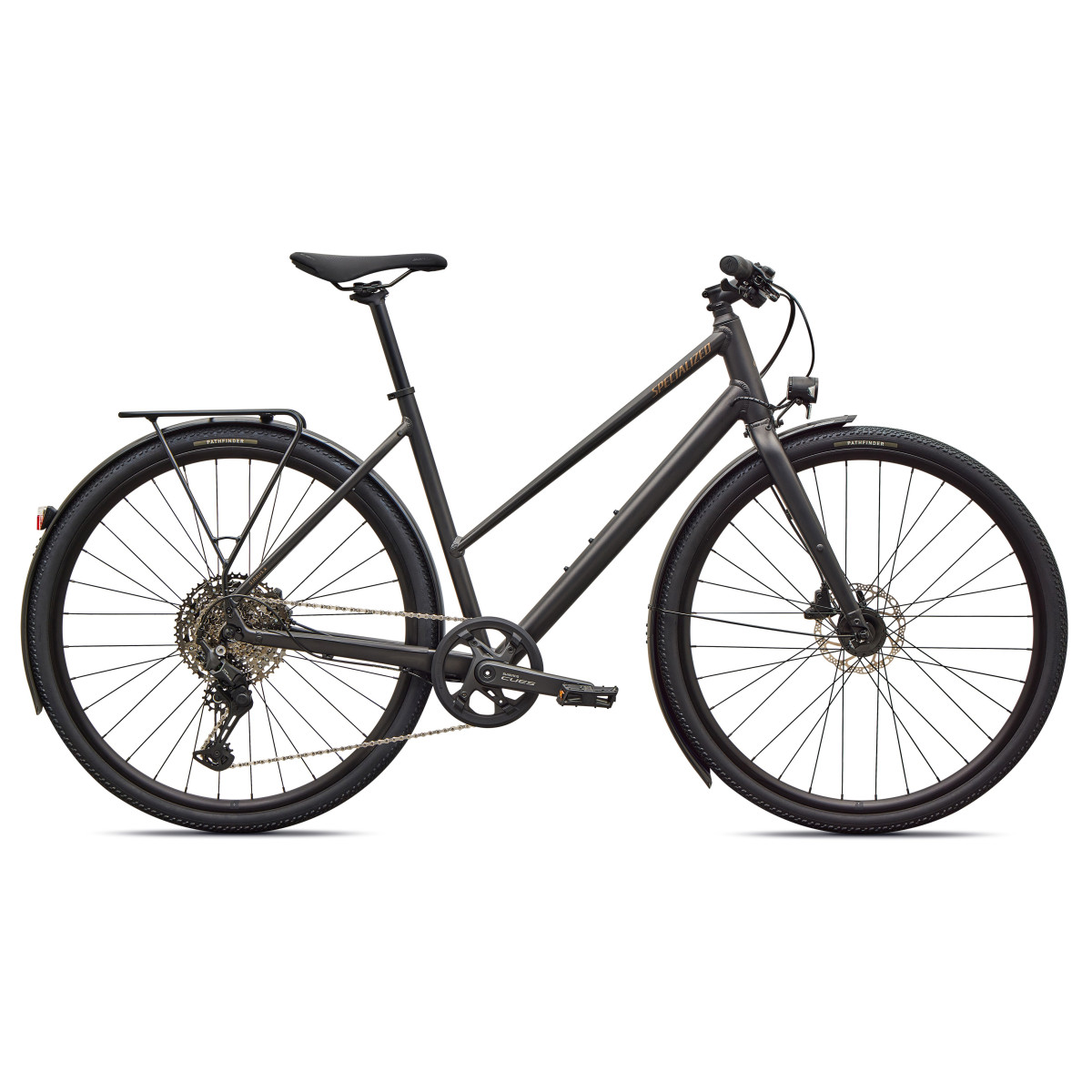 Specialized Sirrus X 3.0 Step-Through EQ fitness dviratis | Satin Metallic Obsidian - Burnt Gold Metallic