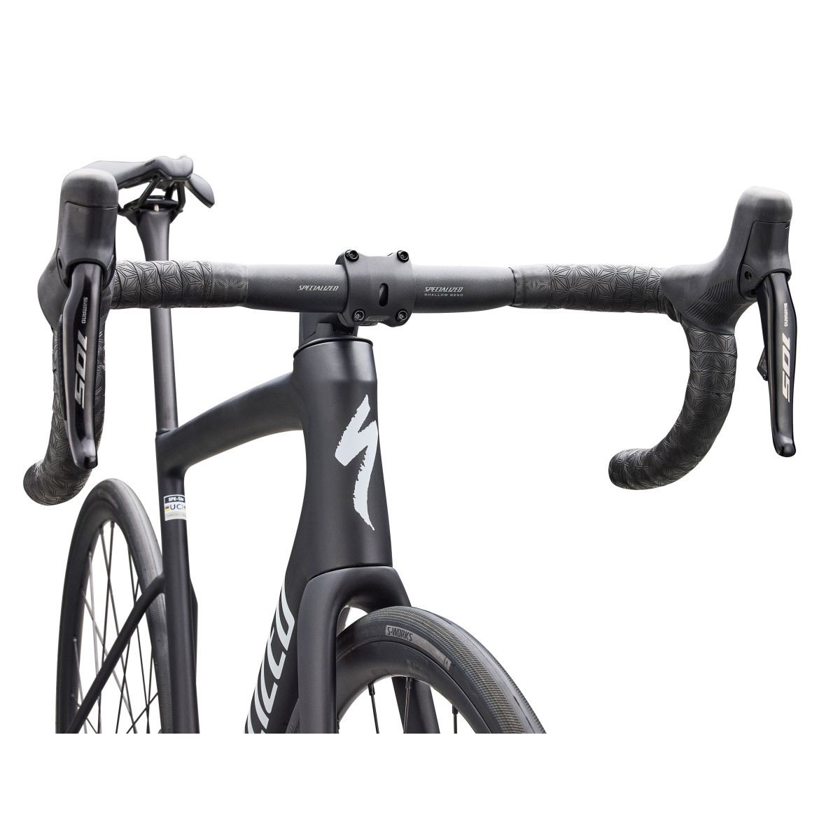 Specialized Tarmac SL8 Comp plento dviratis | Shimano 105 Di2 | Satin Carbon - White Specialized Tarmac SL8 Comp plento dviratis | Shimano 105 Di2 | Satin Carbon - White