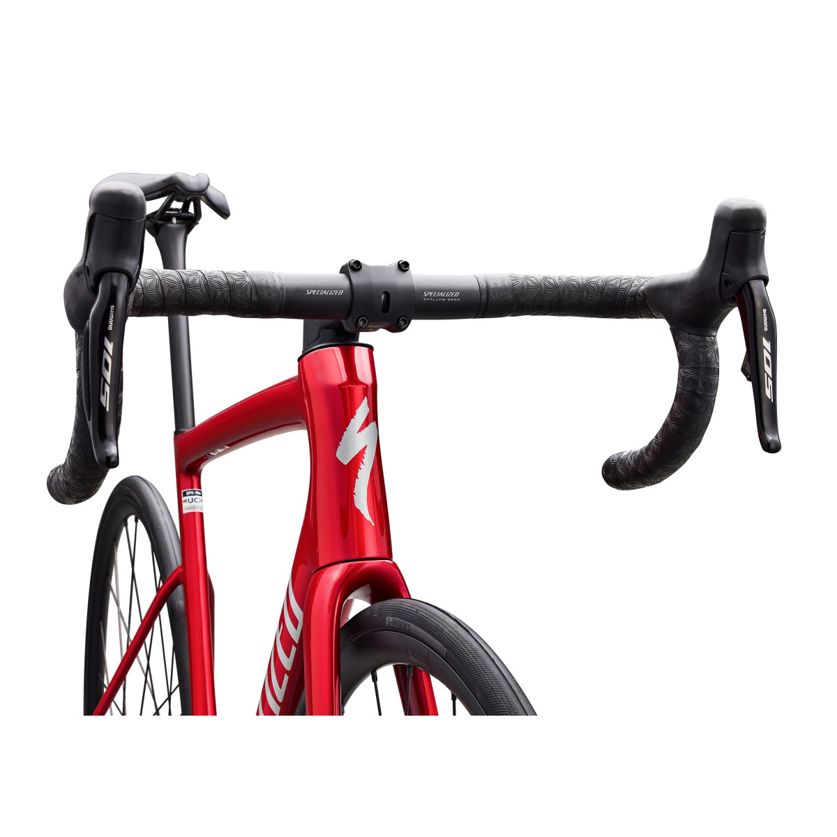 Specialized Tarmac SL8 Comp plento dviratis | Shimano 105 Di2 | Gloss Red Tint Over Silver Dust Specialized Tarmac SL8 Comp plento dviratis | Shimano 105 Di2 | Gloss Red Tint Over Silver Dust