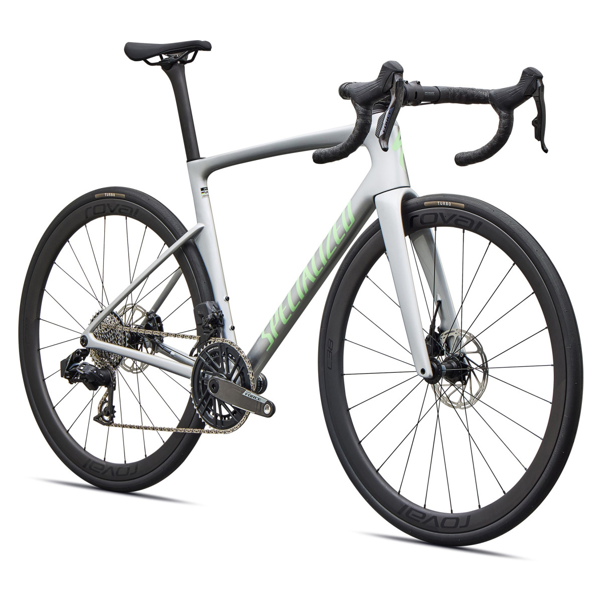 Specialized Tarmac SL9 Expert plento dviratis | SRAM Force AXS | Gloss Silver Dust - Powder Lime