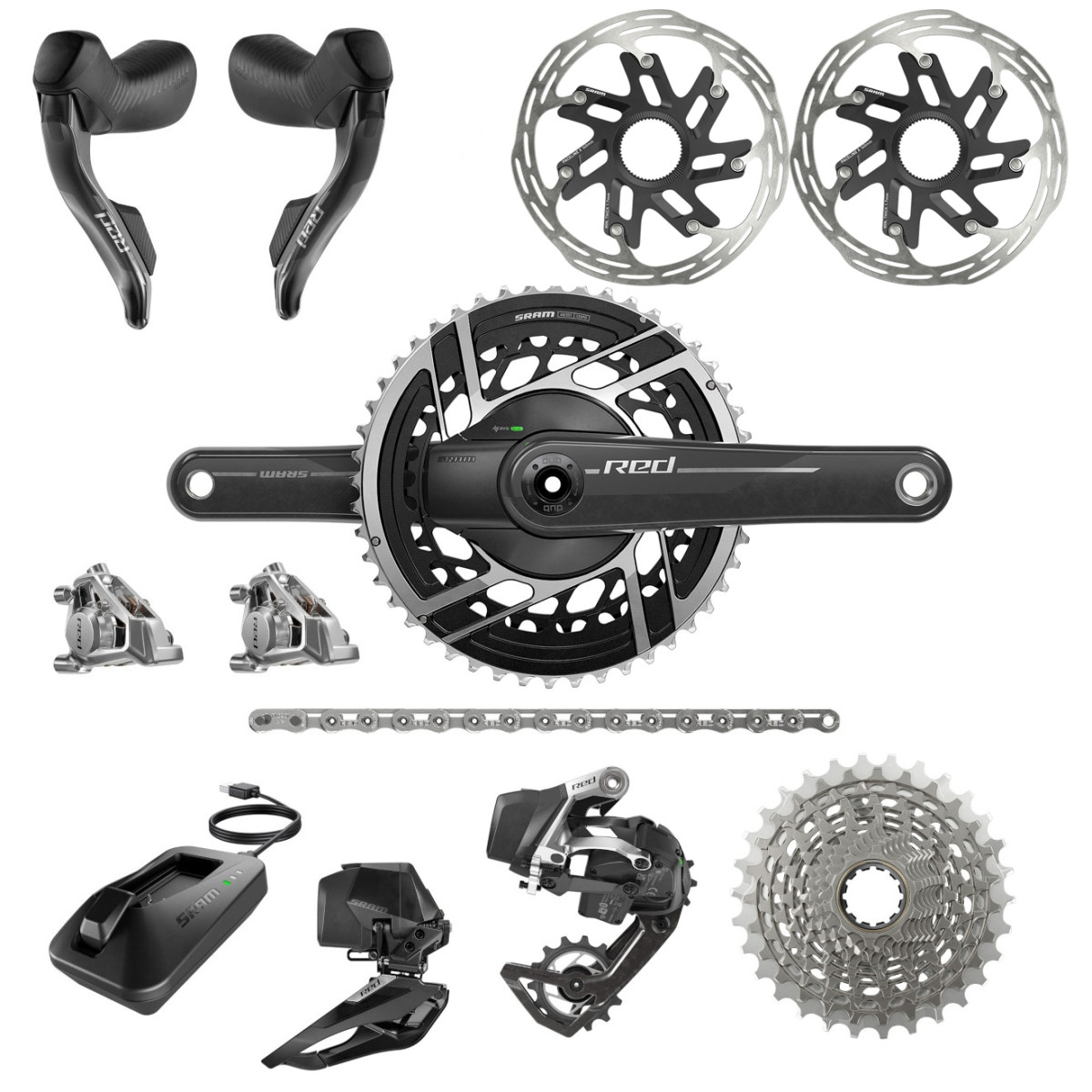 SRAM RED E1 AXS Powermeter grupė | 2x12 pavarų | 50-37T | 10-36T (BULK)