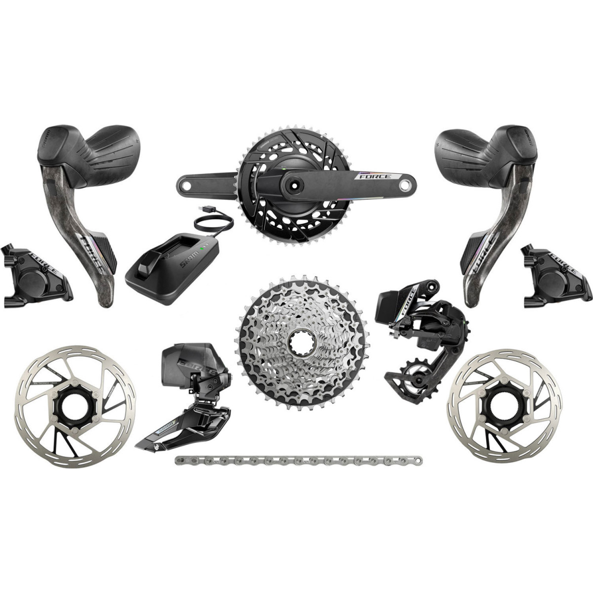SRAM Force E1 AXS Powermeter grupė | 2x12 pavarų | 48-35T | 10-36T (BULK)