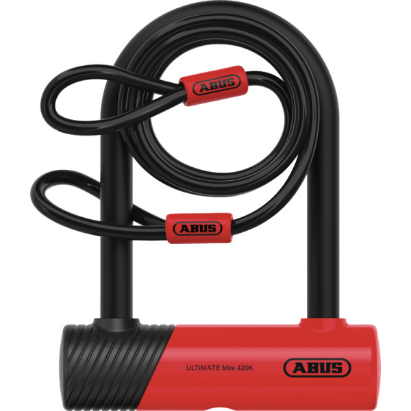 Abus Ultimate Mini 420K|150HB140 U formos spyna su USH laikiklius + Cobra™ 10|120 trosas | Black - Red