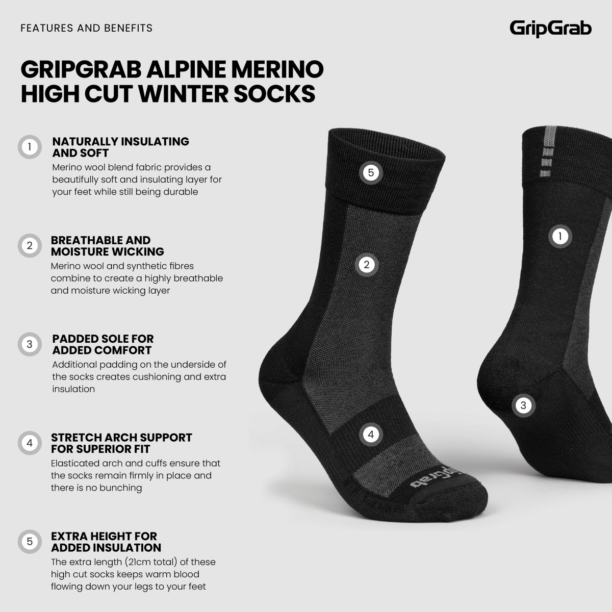 GripGrab Alpine Merino High Cut kojinės / Black