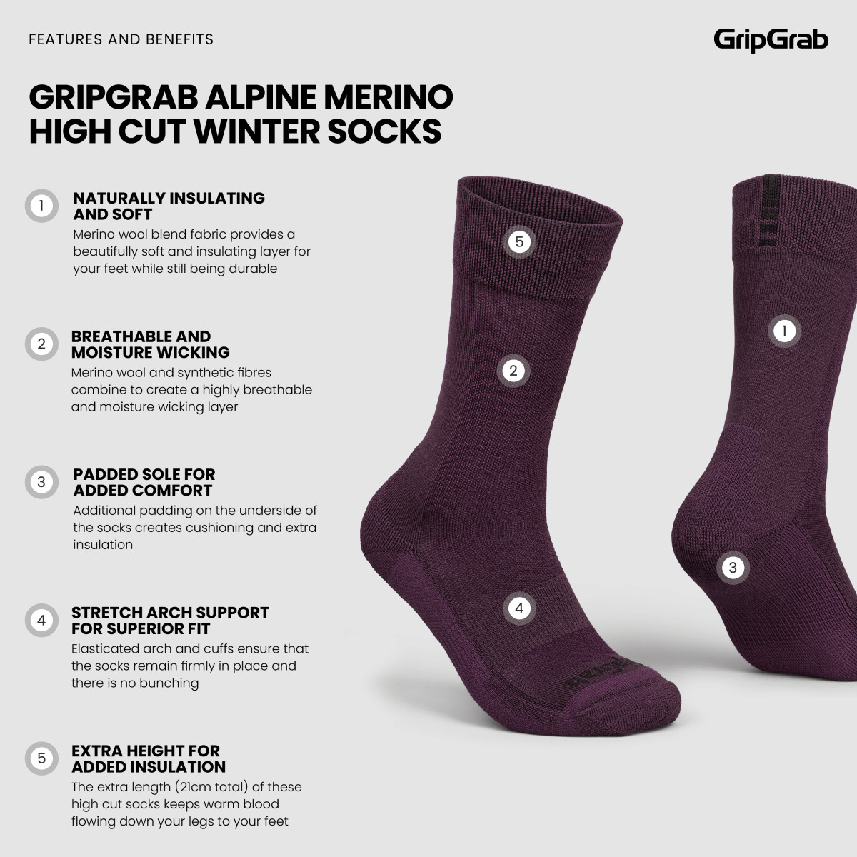 GripGrab Alpine Merino High Cut kojinės / Dark Red