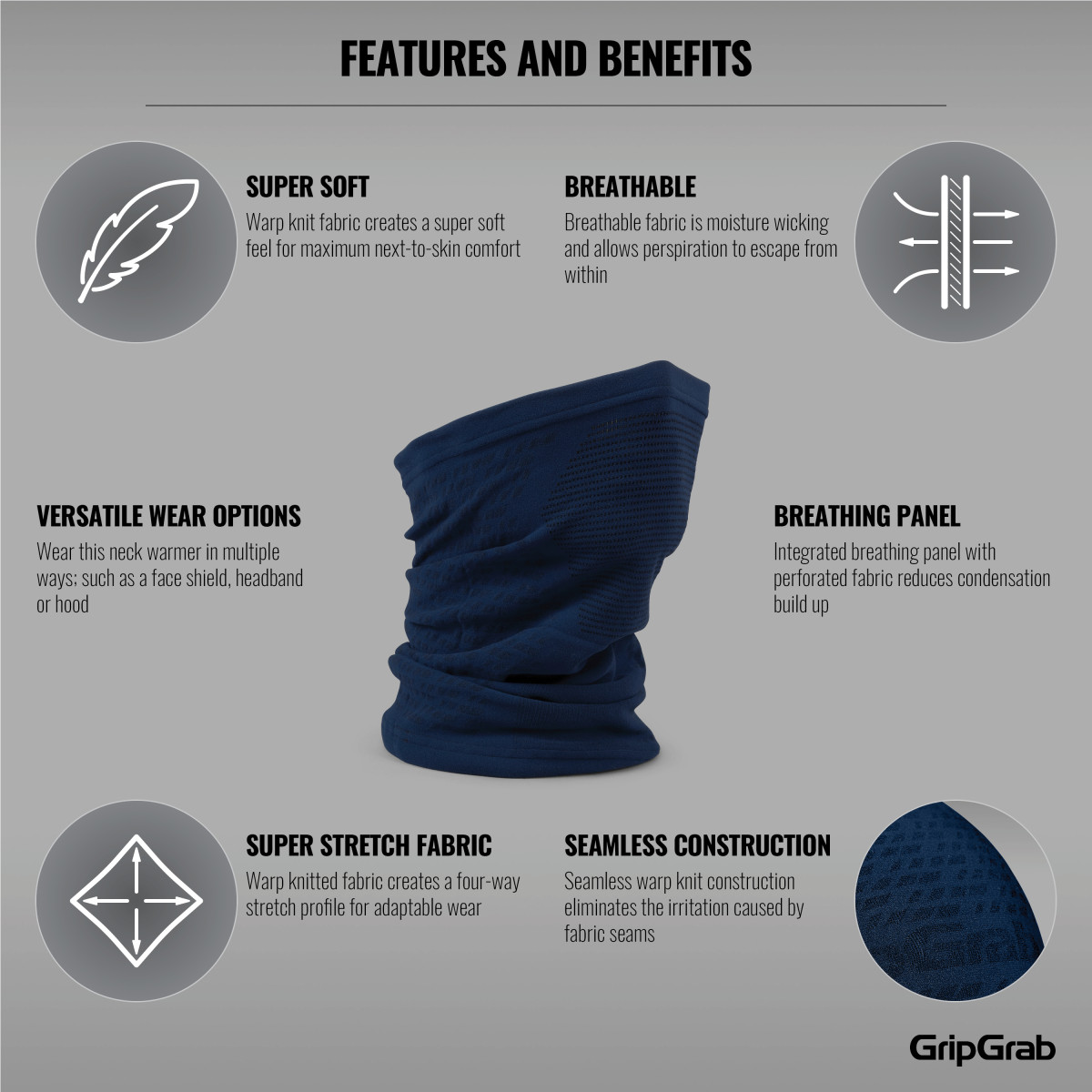 GripGrab Freedom Seamless Warp Knitted daugiafunkcinė skarelė - šalikas / Navy Blue