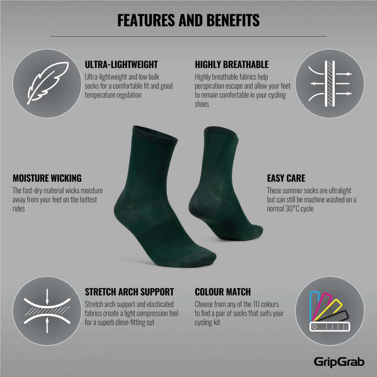 GripGrab Lightweight Airflow kojinės / Green GripGrab Lightweight Airflow kojinės / Green