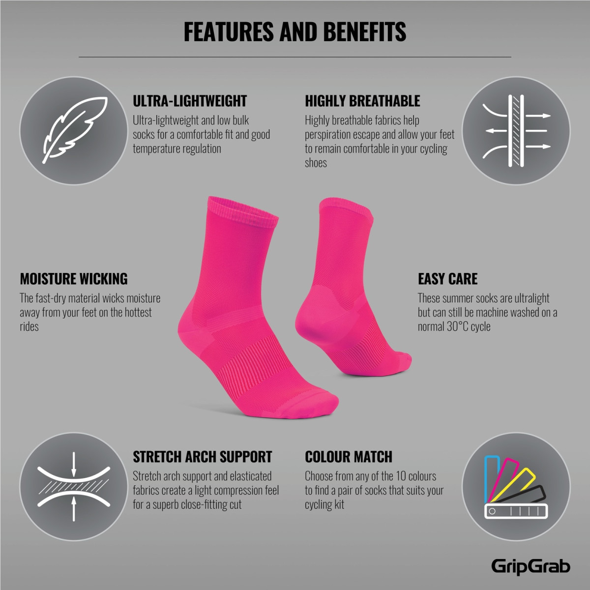 GripGrab Lightweight Airflow kojinės / Pink Hi-Vis GripGrab Lightweight Airflow kojinės / Pink Hi-Vis