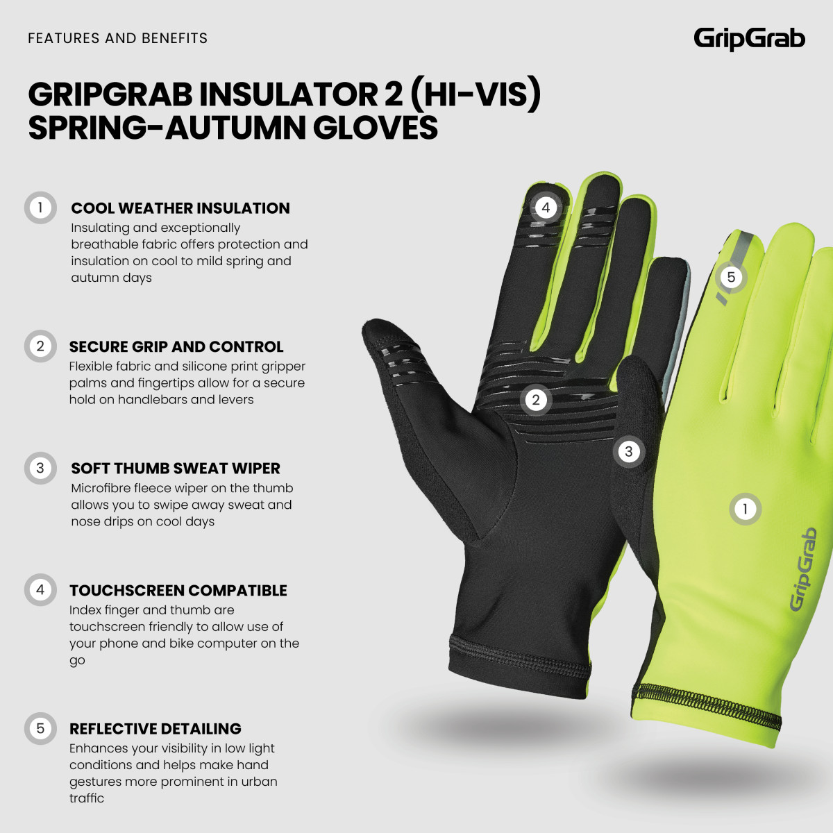 GripGrab Insulator 2 Spring-Autumn pirštinės / Yellow Hi-Vis