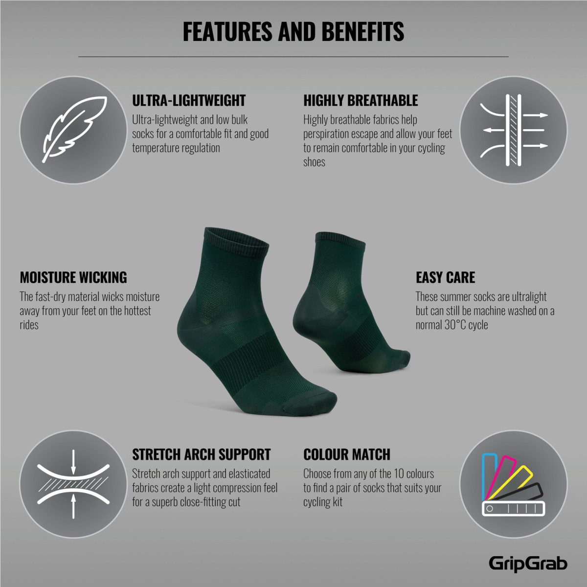GripGrab Lightweight Airflow Short kojinės / Green GripGrab Lightweight Airflow Short kojinės / Green