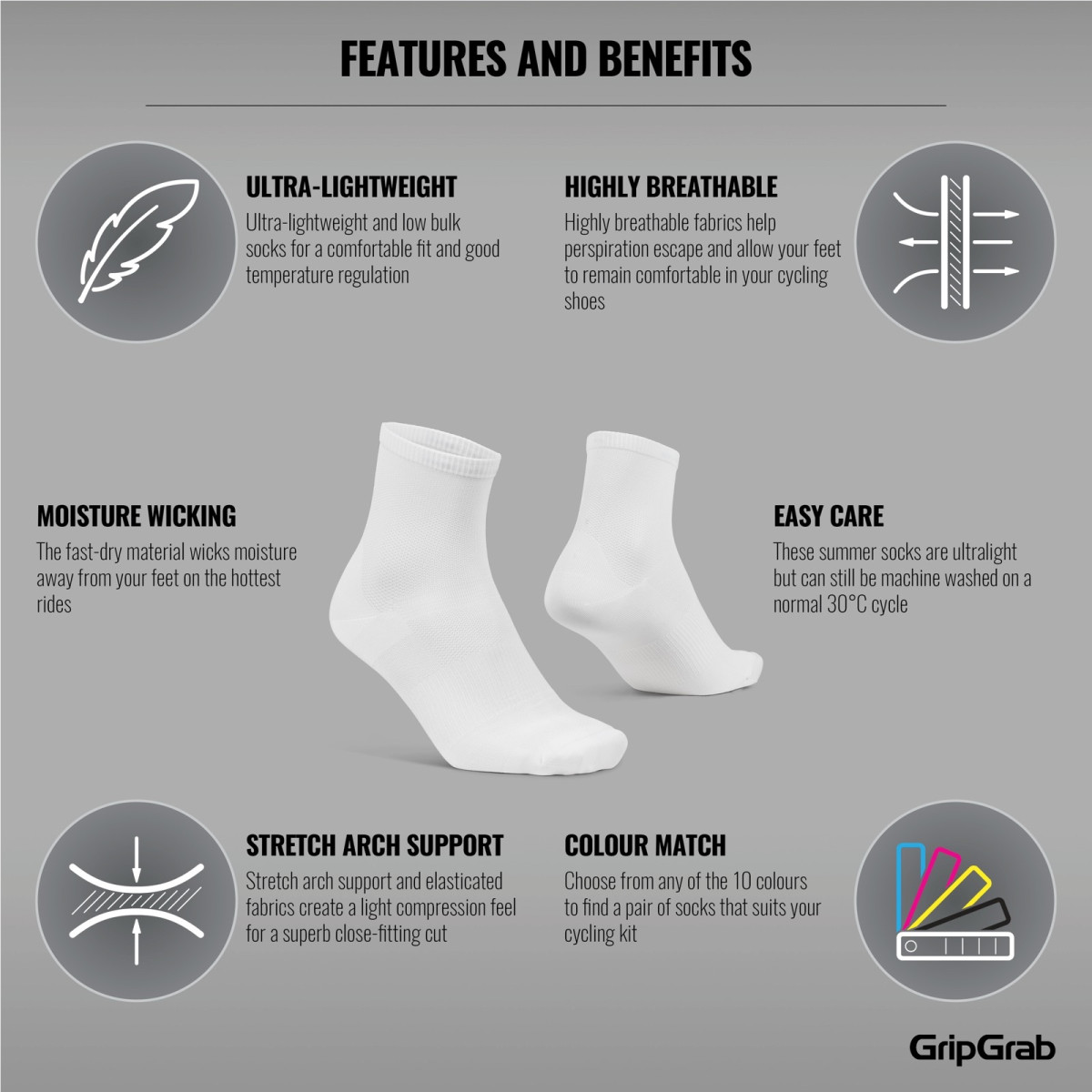 GripGrab Lightweight Airflow Short kojinės | White GripGrab Lightweight Airflow Short kojinės | White