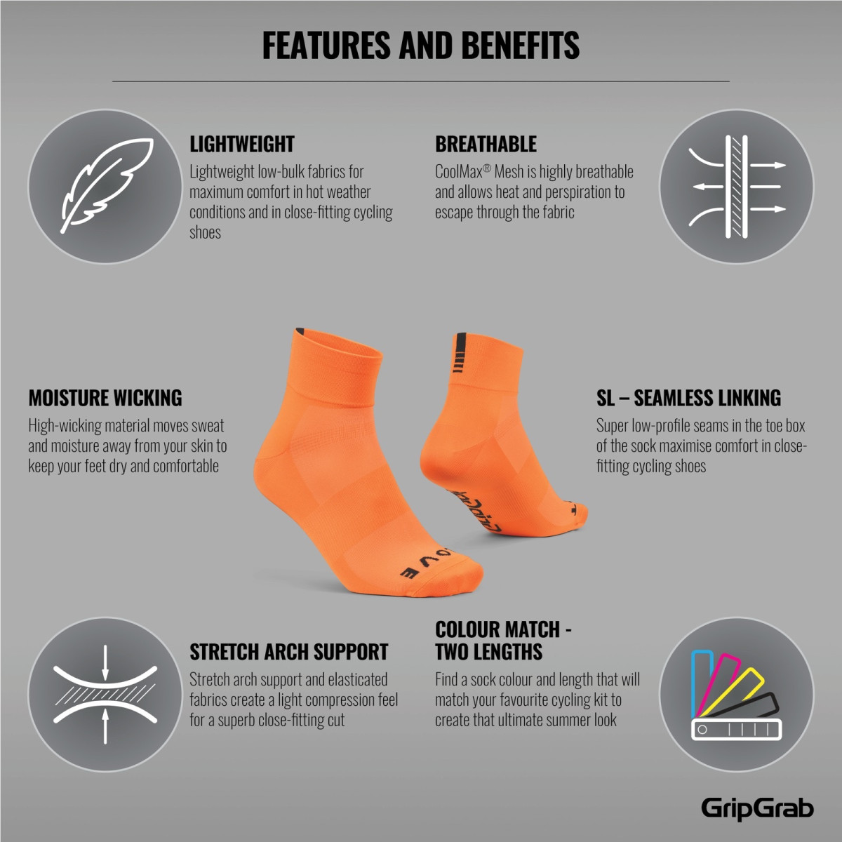 GripGrab Lightweight SL Short kojinės | Orange GripGrab Lightweight SL Short kojinės | Orange