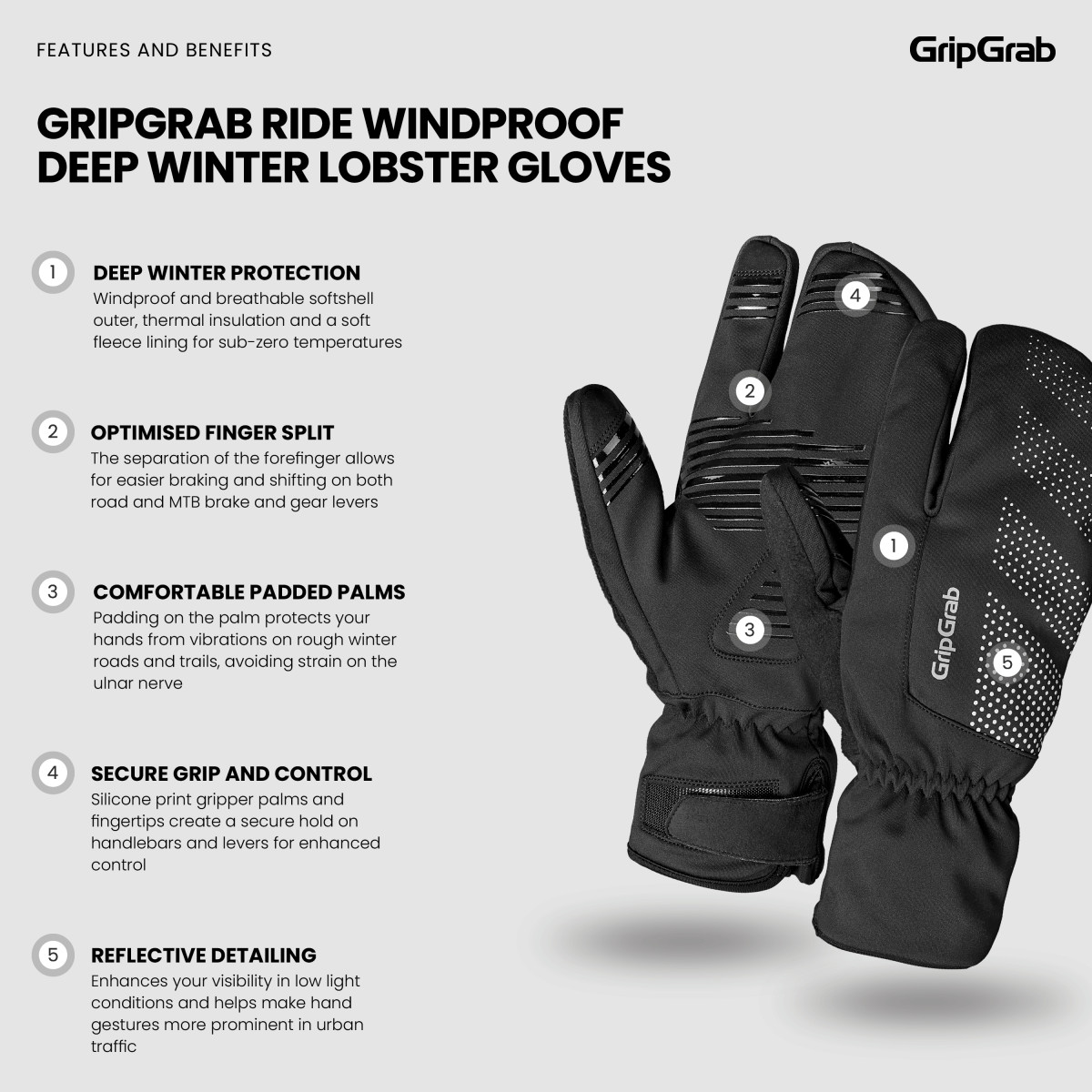 GripGrab Ride Windproof Deep Winter Lobster pirštinės / Black