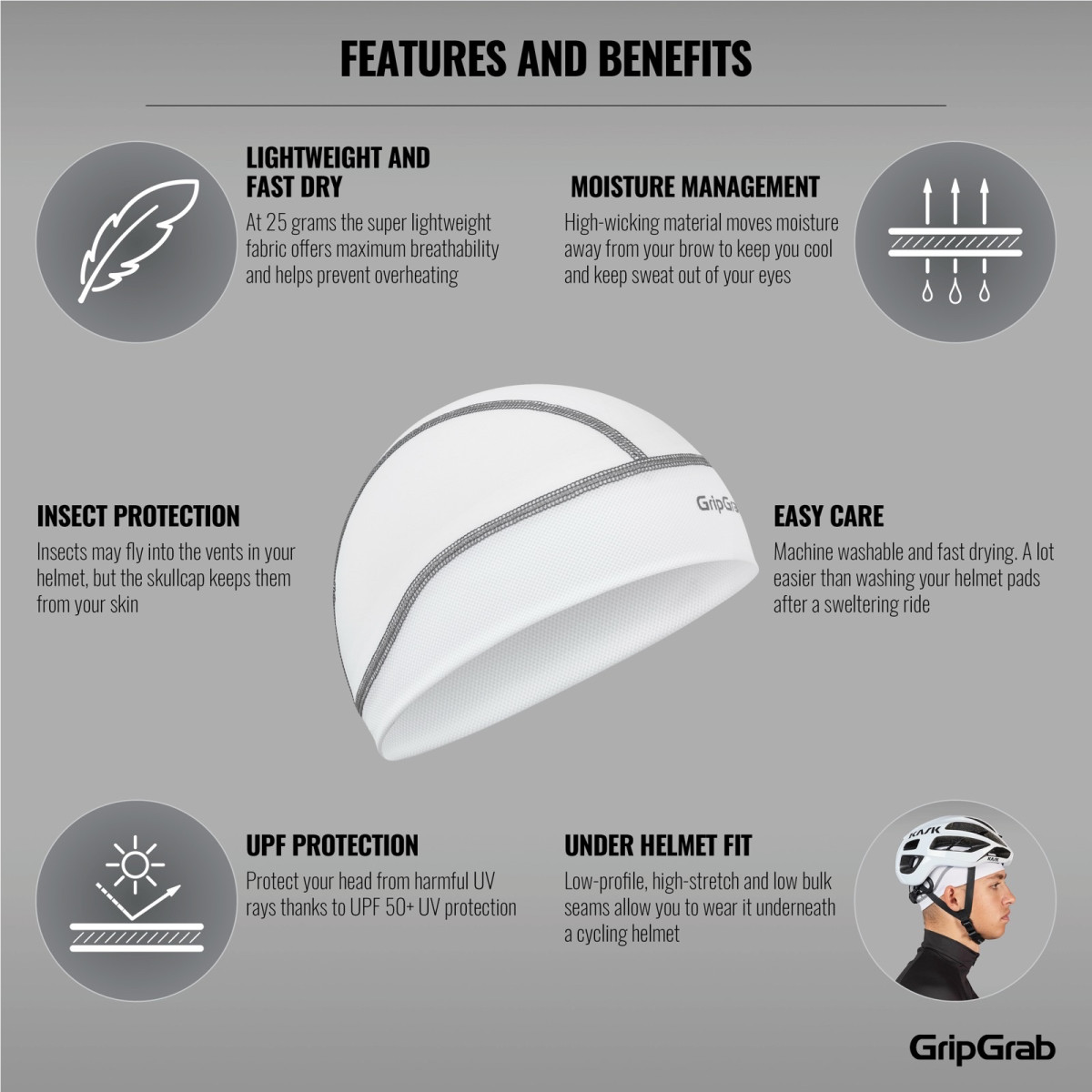 GripGrab UPF 50+ Lightweight vasarinė kepurė | White GripGrab UPF 50+ Lightweight vasarinė kepurė | White