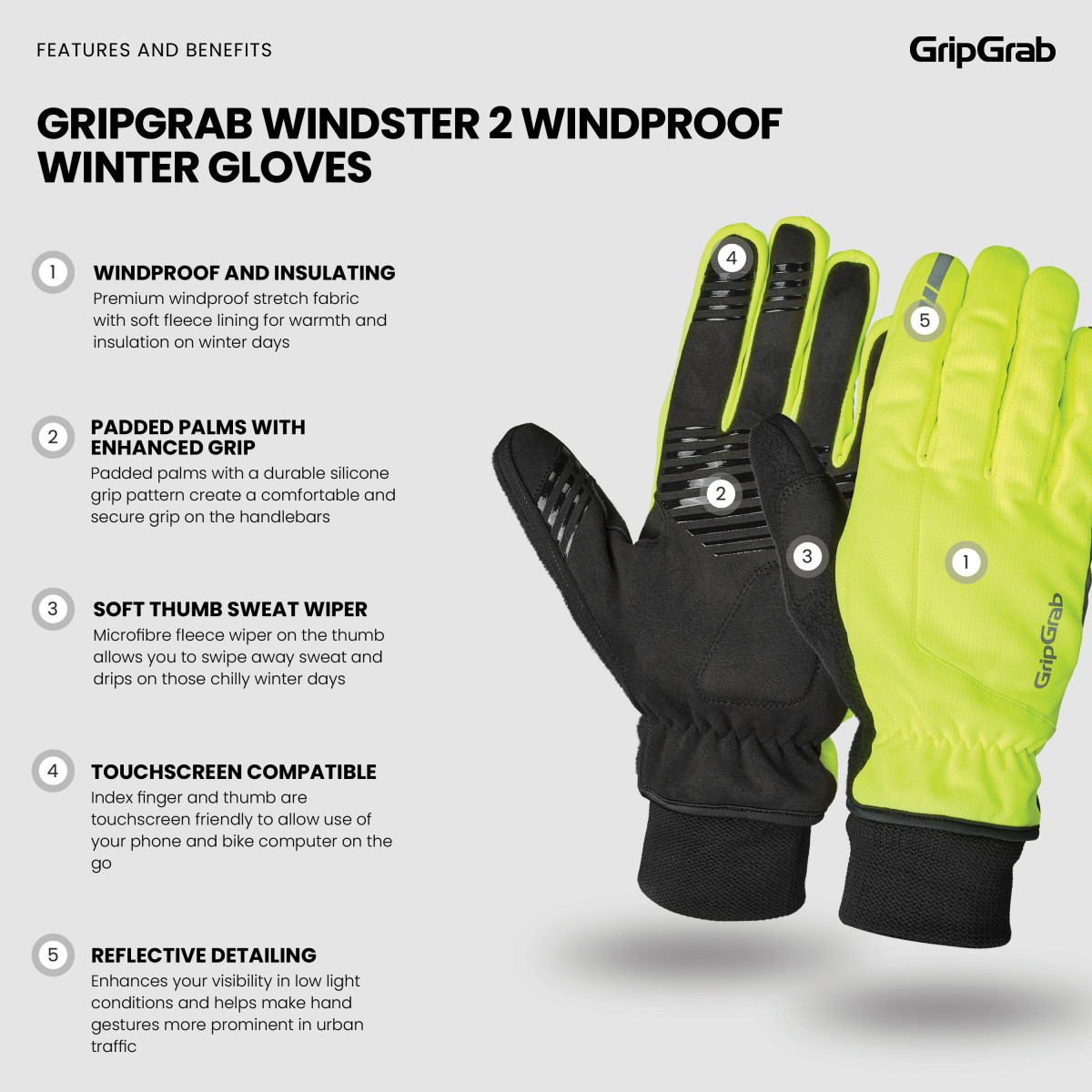 GripGrab Windster 2 Windproof Winter pirštinės / Yellow Hi-Vis