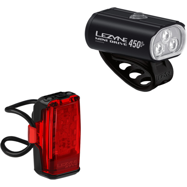 Lezyne Mini Drive 450+ / KTV+ Drive žibintų komplektas Lezyne Mini Drive 450+ / KTV+ Drive žibintų komplektas