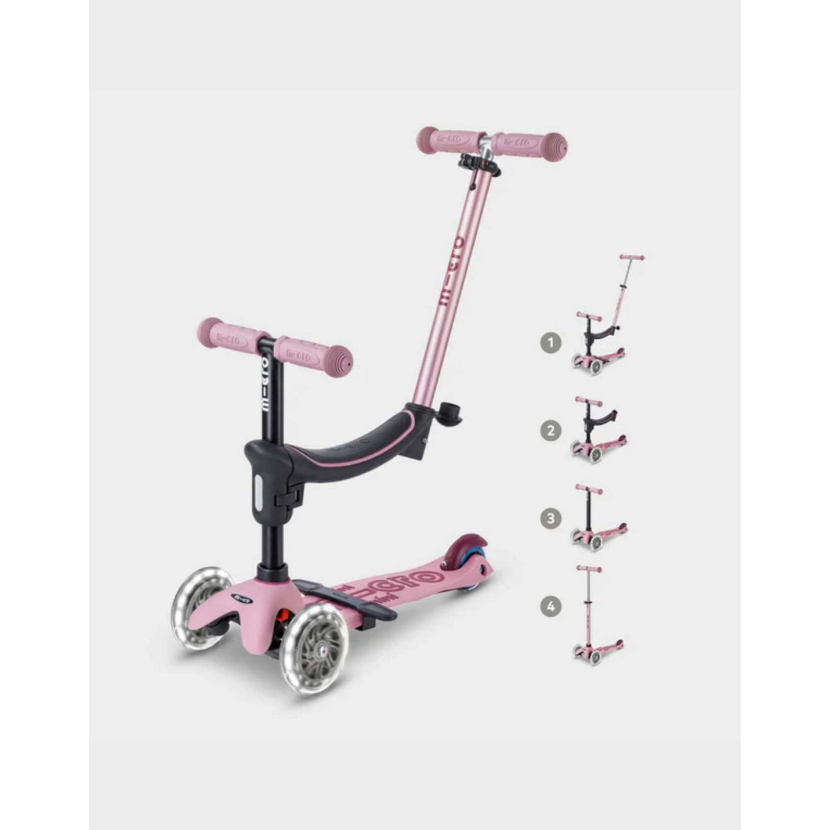 Micro Mini2Grow 2 Deluxe LED paspirtukas | Dusty Rose