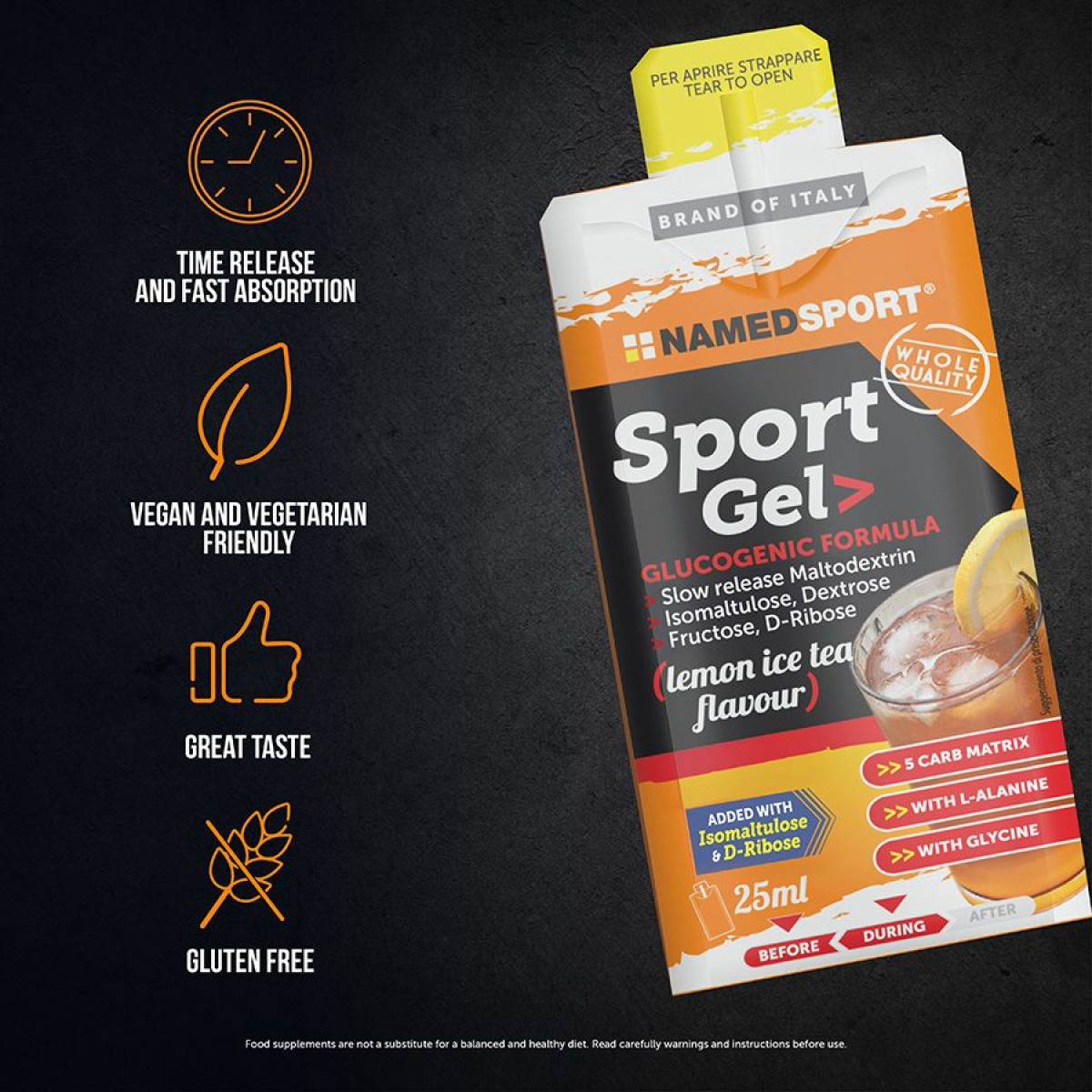NamedSport Sport energetinis gelis | 25 ml | Lemon - Ice Tea