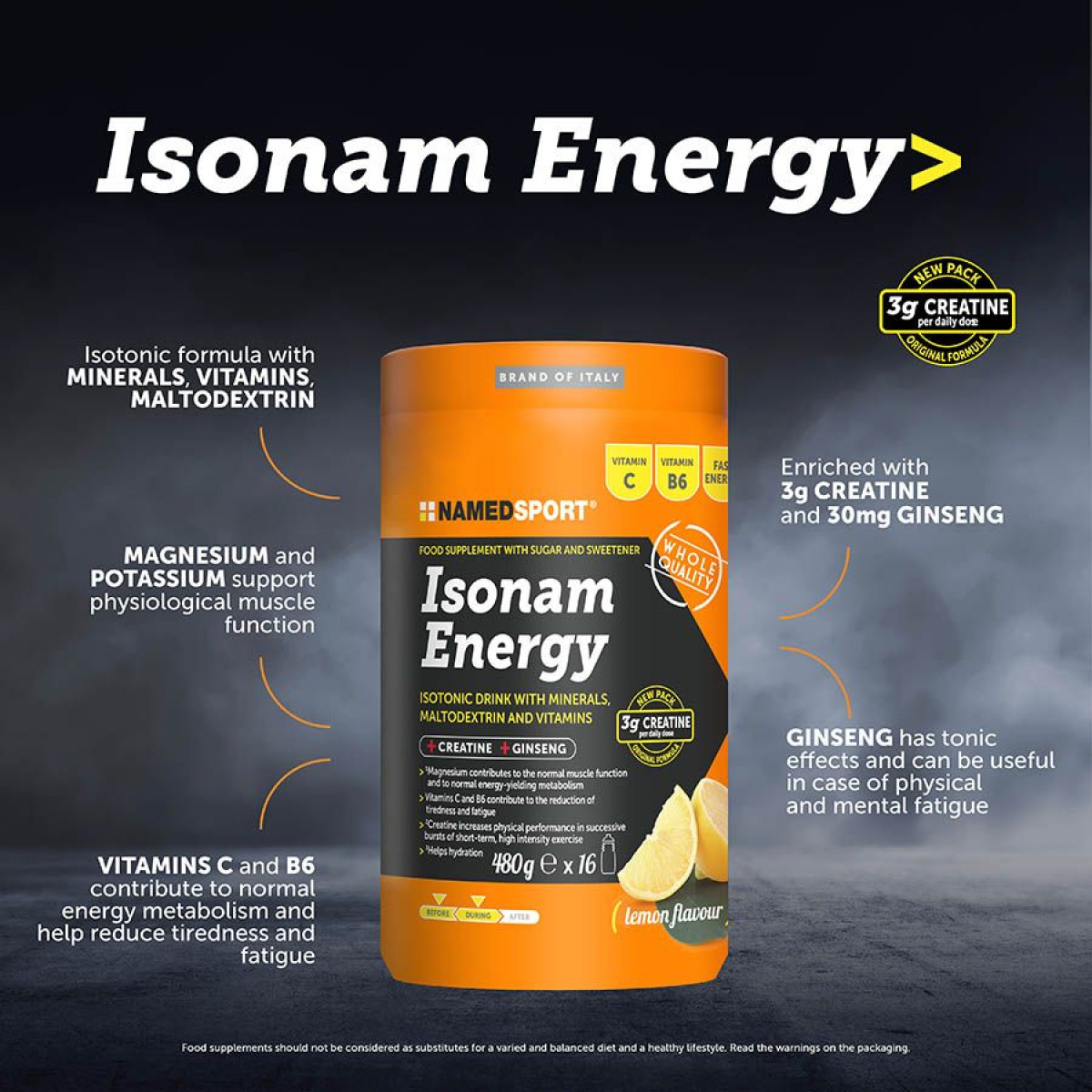 NemedSport Isonam Energy izotoninis gėrimas | 480 g | Lemon