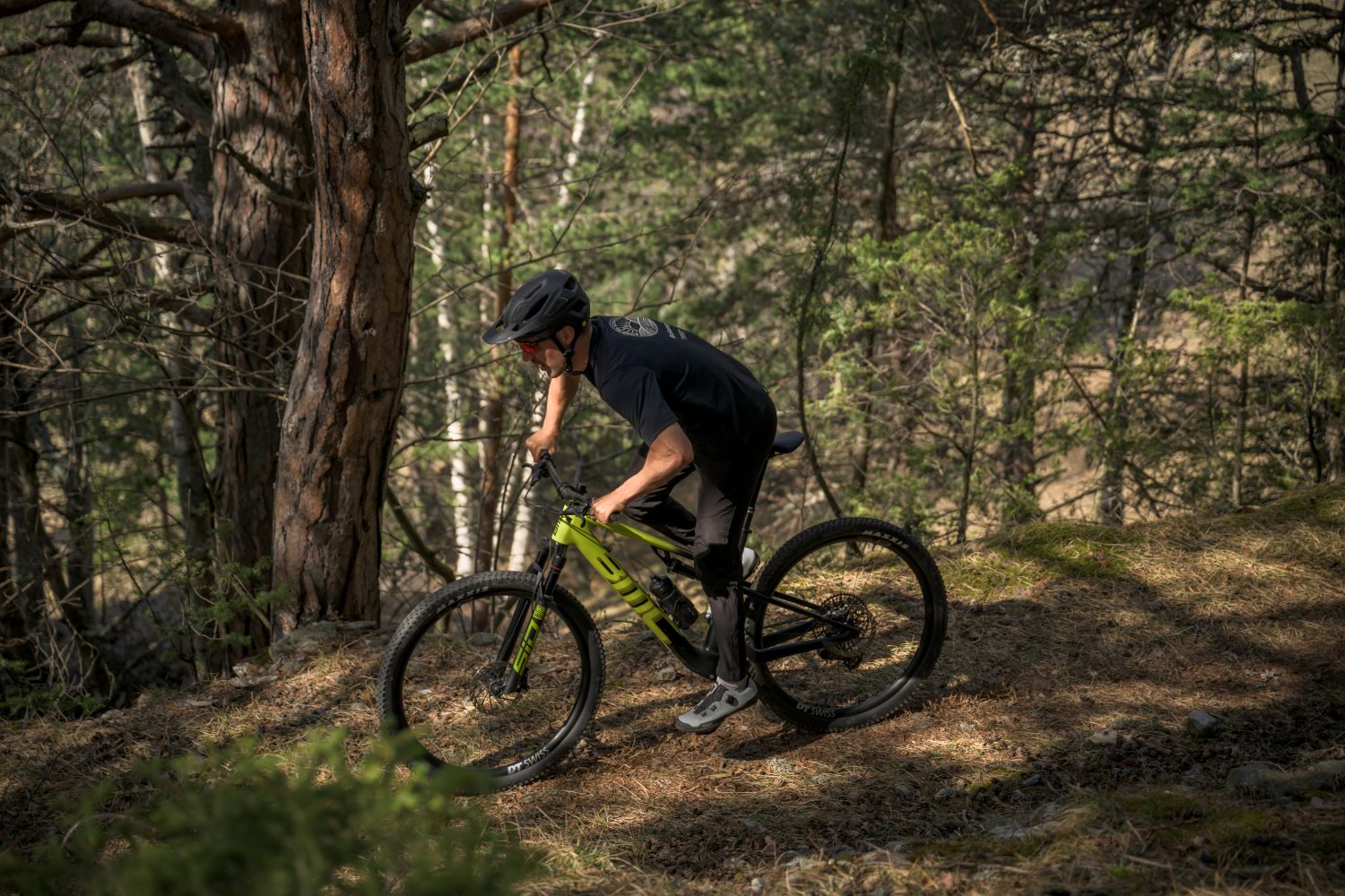 Man riding an MTB bike in the forest