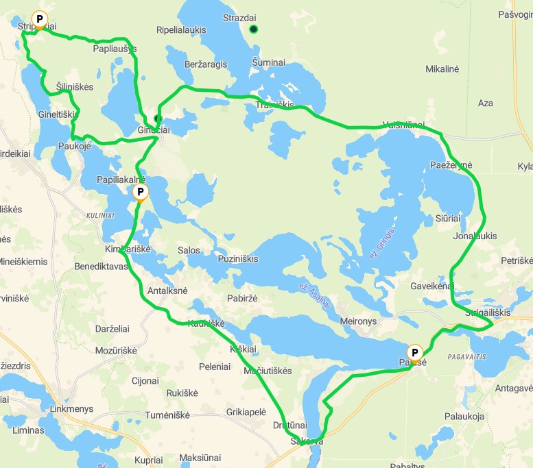 Palūšė–Ginučiai–Stripeikiai maršruto žemėlapis